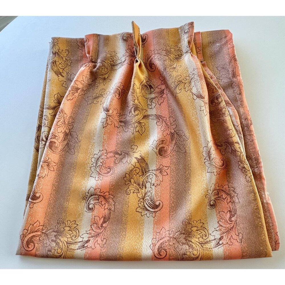 Vintage 70s curtain, yellow orange brown stripes & floral, single panel
